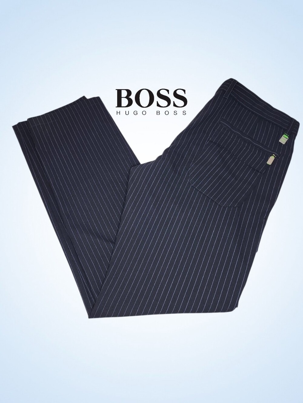 HUGO BOSS Navy Pinstripe Dress Pants - 36R
